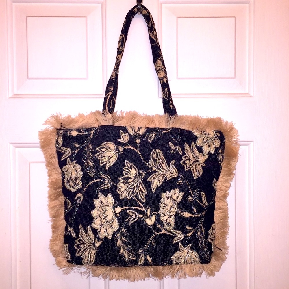 Black & Tan Tapestry Double handle Handbag - Picture 2 of 8